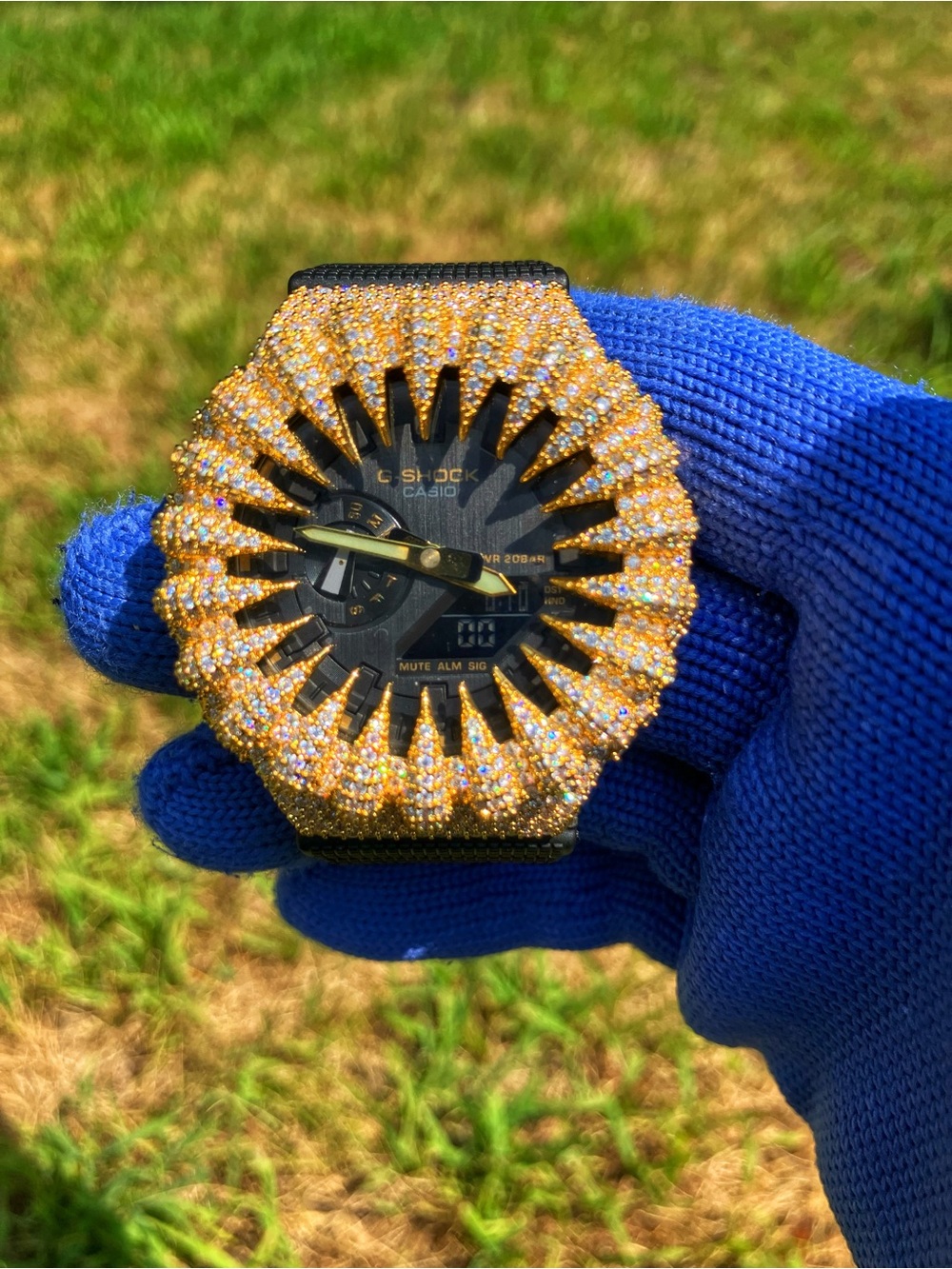 Custom G Shock Gold and Black Colorway with gold Moissanite bezel